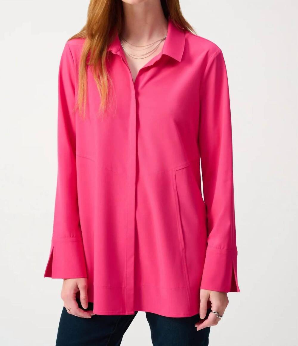 NEW JOSEPH RIBKOFF woven button down blouse in geranium